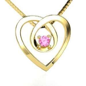Infinite Heart Pendant, 14K Yellow Gold Necklace with Pink Sapphire