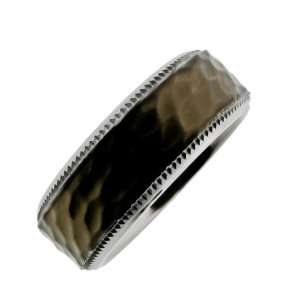  Mens Chocolate Ion Plated Titanium Hammered Ring, Size 9 