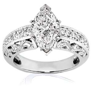 85 Ct Marquise Cut Diamond Vintage Engagement Ring W Milgrain SI2 CUT 