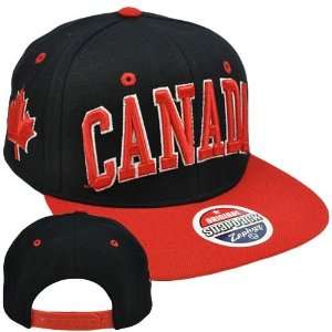   Canadian Maple Leaf Black Red Flat Bill Hat Cap