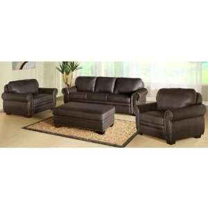   Italian Leather 4 Piece Sofa Set CI D210 BRN 4PC Furniture & Decor