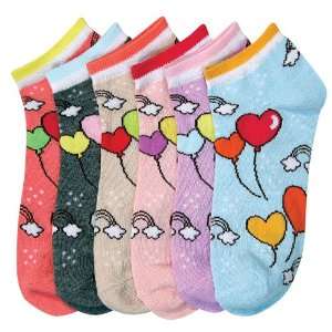 HS Women Fashion Ankle Socks Heart Baloon Design (size 9 11) 6 Colors 