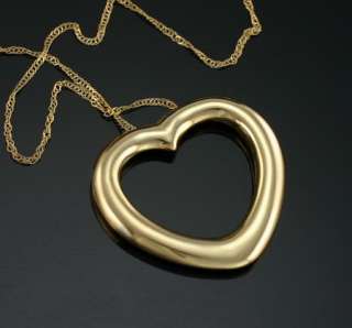 New 10K Yellow Gold 26 mm Open Heart Slide Pendant Chain Necklace 