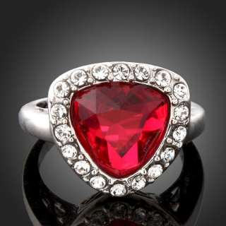 Swarovski Crystal Ruby Heart Gem Gold GP Fashion Rings  