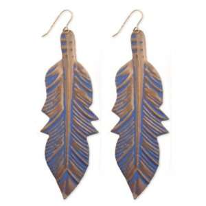  ZAD Blue Patina Copper Detailed Feather Dangle Charm 