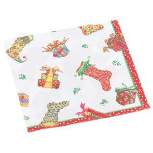   Festive Stockings Paper Lunch Napkin Package, Pearl