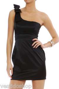 Black One Shoulder Cocktail Party prom evening Dress S  