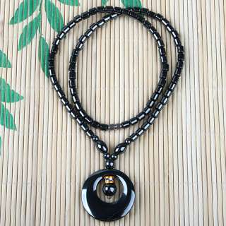 1P Black Hematite Round Column Beads Necklace 18L  