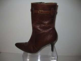 BROOKS BROTHERS Italy Brown Leather Croc Heel Boots 5.5  