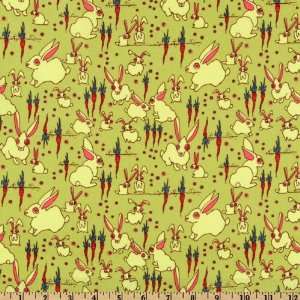  44 Wide Garden Friends Funny Bunnies Green Fabric By The 