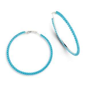    Light Blue Color Stone Silver Tone Round Hoop Earrings Jewelry
