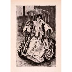  1946 Print Albert Besnard Silk Dress Seated Woman Chair 