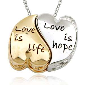   Accent Love Is Life Love Is Hope Double Hearts Pendant, 18 Jewelry