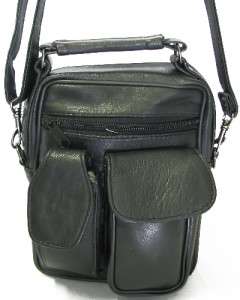 Mans Black Genuine Leather Waist Shoulder Camera Bag