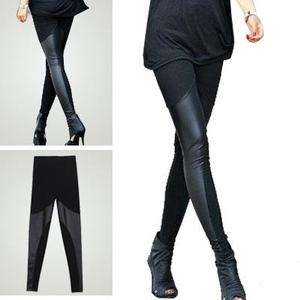 Women Black Faux Leather Slim Tight Legging Stretch Pants Sz XS / S 