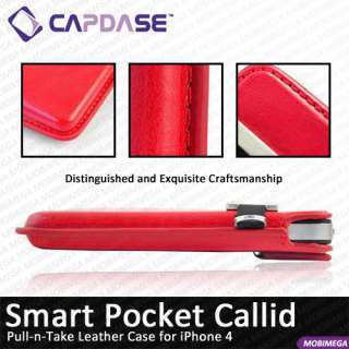   Pocket Callid Caller ID Leather Pouch Slip in Case iPhone 4 Red  