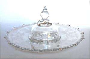   Glass Gazebo Etch Crystal Cheese & Cracker Plate with Cloche  