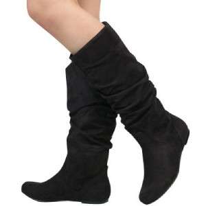 Women Casual FLAT COMFY SLOUCHY BOOTS Shoe Black Sz 11  