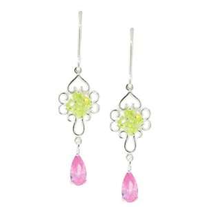 Sterling Silver 925 Lime & Pink CZ Wire Earrings ``` Special 20% Off 