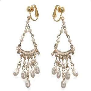  Jyoti Gold Cream Pearl drop Clip On Earrings Jewelry