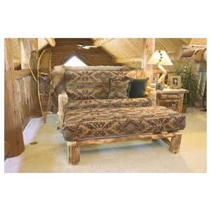  Log Loveseat Futon and Ottoman   Queen Size With Cushion 