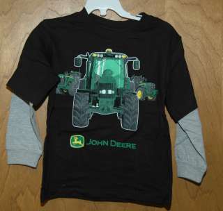 NEW BOYS John Deere Black Gray Layered Long Sleeve T Shirt JD Tractors 