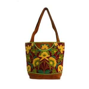  Kashmiri Hand Embroidered Sozni Work Suede Bag with Two 