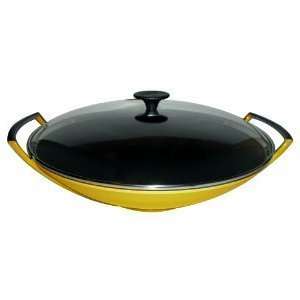 Le Creuset Enameled Cast Iron 14 1/4 Inch Wok with Glass Lid, Dijon 