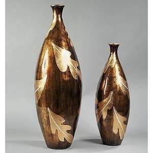 PC5967   Hand Lacquered Wood Vase with Antique Gold Leaf  