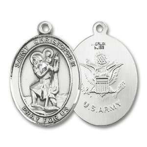  St. Christopher Army Large Sterling Silver Medal Jewelry