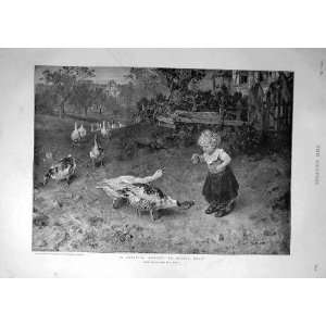   1893 Bodily Fear Child Geese Knaus Critical Old Print