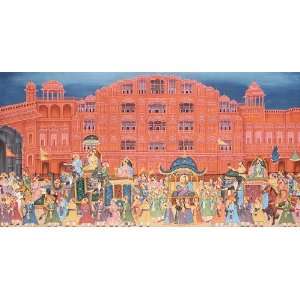  Procession at Hawa Mahal   Water Color Painting On Silk 