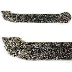  Tibetan Dragon Incense Holder ~ White Metal