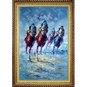  Horse Racing Galloping Oil Painting, with Linen Liner Gold 