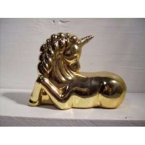  Unicorn Laying in Gold Figurine Statue 