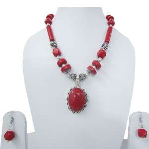   Coral Stone Trendy Fashionable Necklace Earring Set Jewelry Jewelry