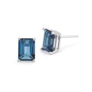  3.40 Carat Emerald Cut London Blue Topaz Stud Earrings 