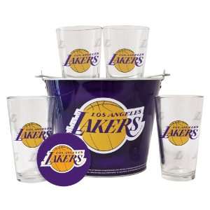   Quart Full Wrap Metal Bucket with Four Satin Etch Glass Pints and