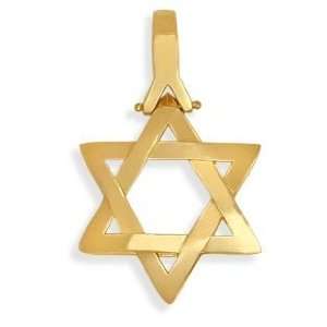  High Polish Yellow Gold Star of David Jewish Pendant with 16 Chain