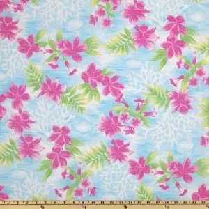  60 Wide Cotton Shirting Hawaiian Breeze Floral Blue 