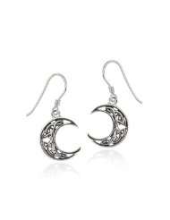 Sterling Silver Celtic Knot Crescent Moon French Wire Earrings