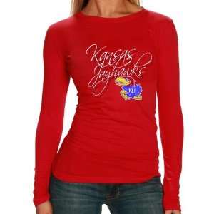  Kansas Jayhawks Ladies Red Script Long Sleeve T shirt 