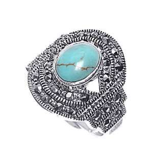  Rhodium Plated Sterling Silver Wedding & Engagement Ring Turquoise 