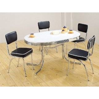  5pcs Retro White Round Dining Table & 4 Red Chairs Set 