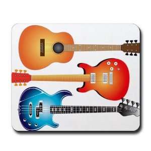  3 Guitars, Acoustic, Electric Music Mousepad by  