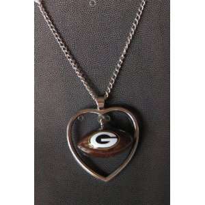 Green Bay Packers Necklace w/ Football in Heart Charm  