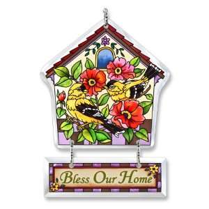   Bless Our Home Hand Painted Glass Suncatcher, 6 3/4 Inch by 4 3/4 Inch