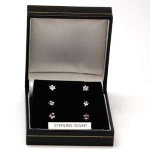    TOC Set Of Three 925 Silver Star Shaped Earrings (4mm) Jewelry