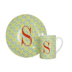 Porcelain Monogram Geometric Chain Link Print Mug   Letter S  