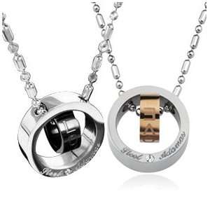  316L Stailess Steel CZ Love Black And Rose Gold Couples 